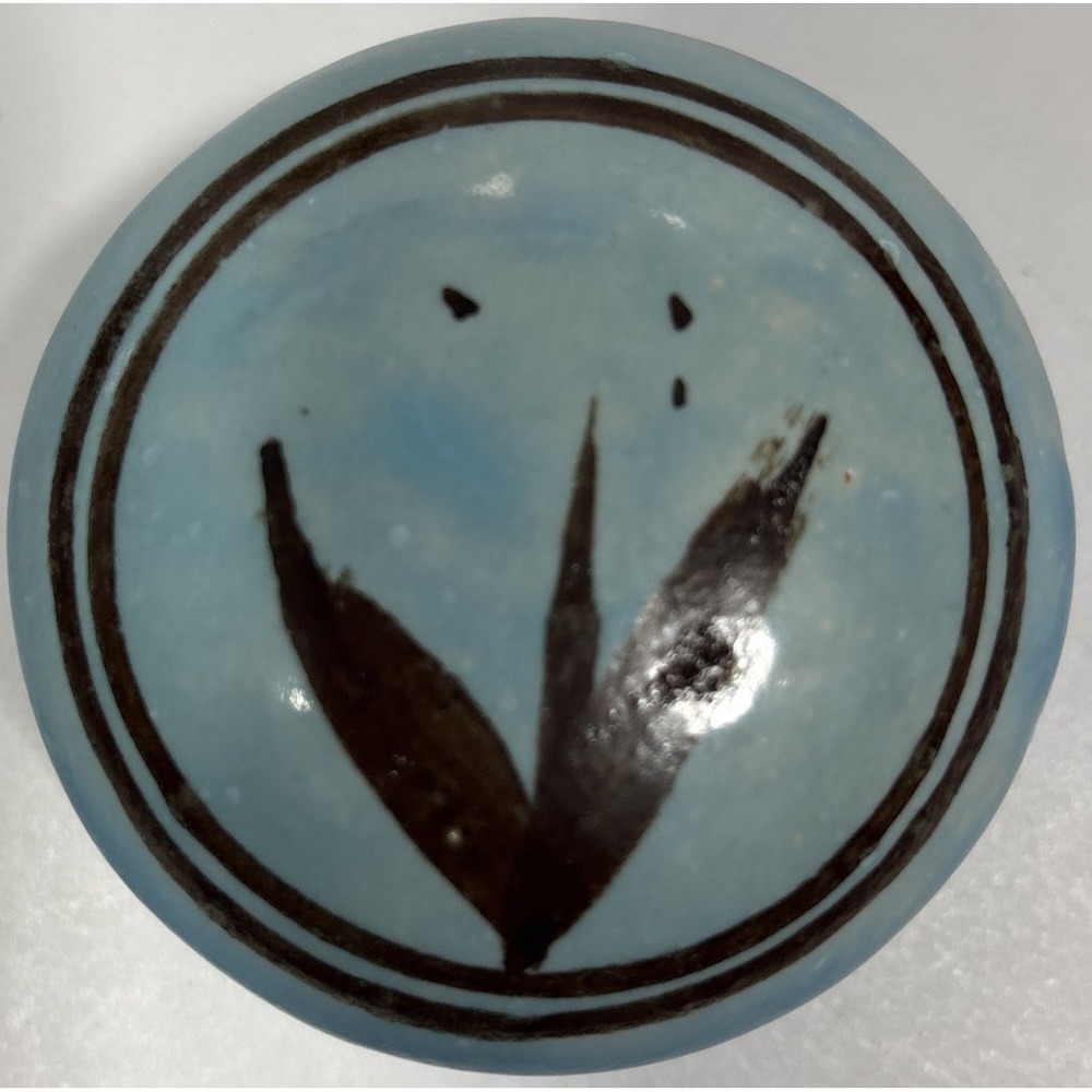 Vintage Signed CP Hand‎ Painted Ceramic Lidded Trinket Box Blue 2-7/8"x2-1/4"